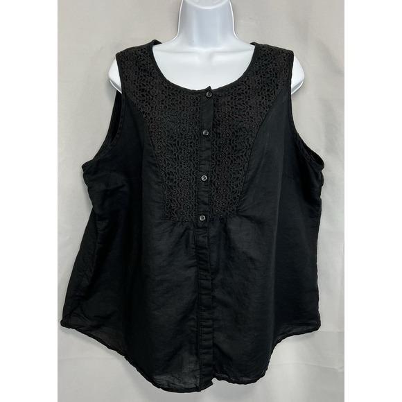 Croft & Barrow Top Tank Black Womens Sz 1X Plus Linen Crochet Lightweight‎ - Picture 1 of 10